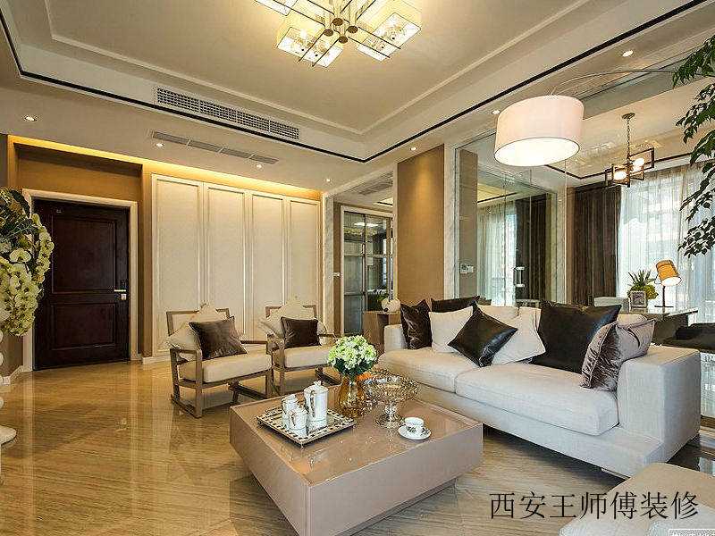 高端现代风格客厅线条吊顶效果图