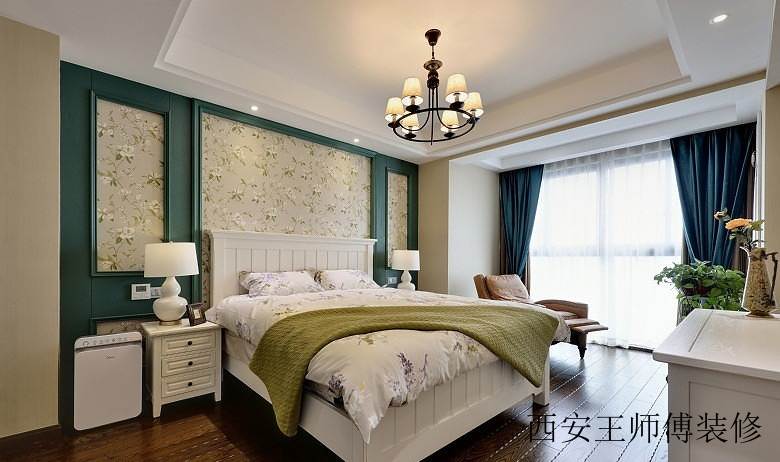 清新美式风格卧室床头背景墙效果图