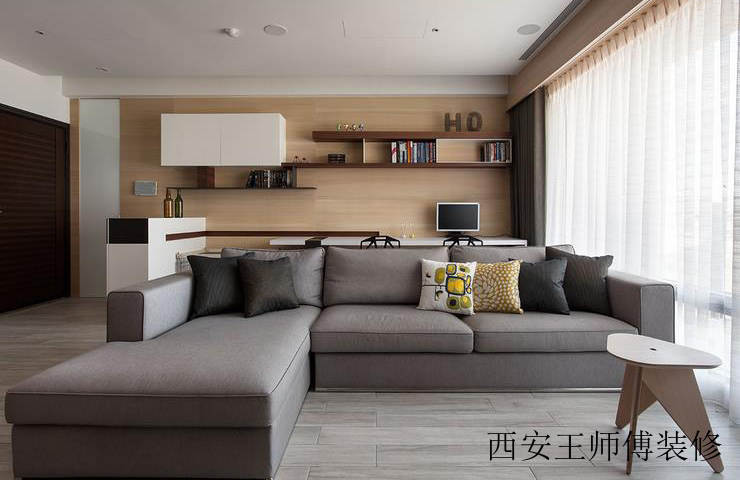简洁现代客厅灰色沙发装饰图