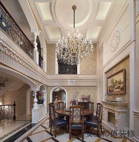 大气豪华古典欧式风格别墅挑高餐厅设计装修图
