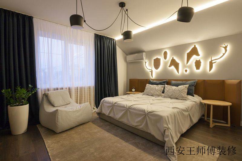 现代装潢风格卧室床头背景墙设计效果图