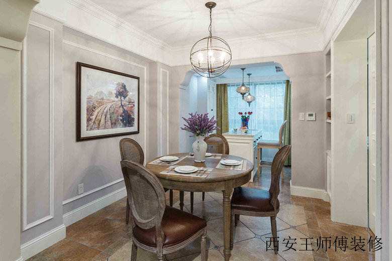 清新悠闲美式风格餐厅小圆桌椅布置效果图