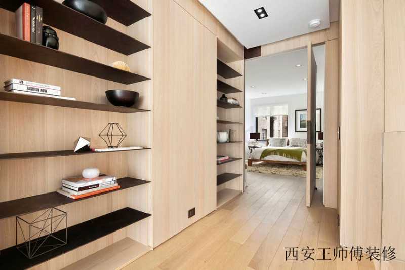 宜家过道实木书架效果图