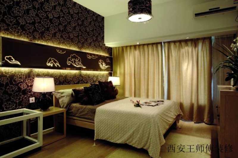 新中式风格卧室床头背景墙装饰效果图