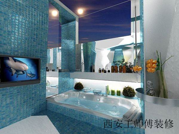 蓝色地中海风格 卫生间浴池美图欣赏