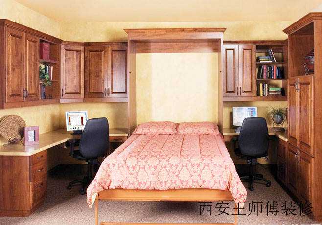 森系美式书房 实木隐形床效果图