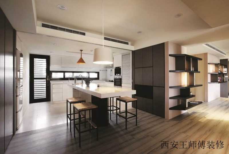 素雅现代风格餐厅大理石吧台餐桌一体装修设计图