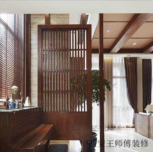 原生咖啡色复古美式复式家装隔断设计图