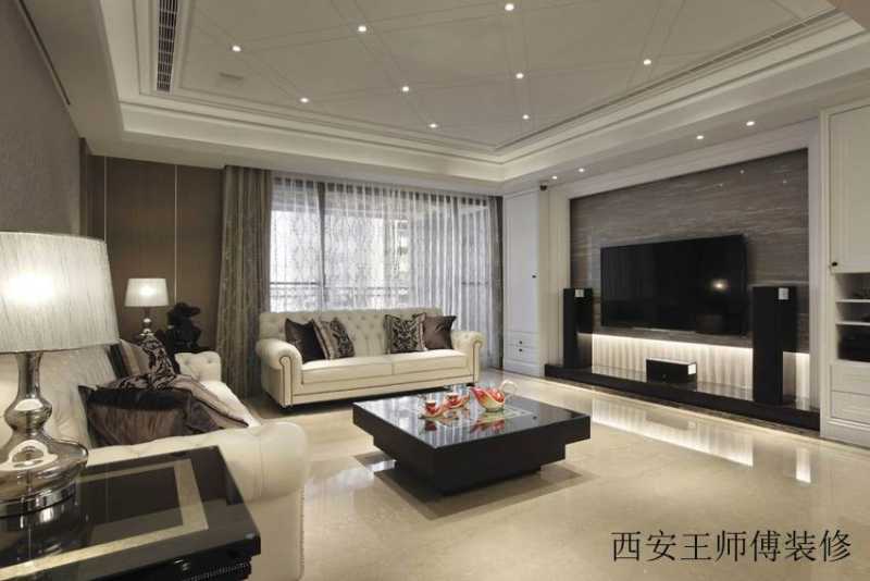 简欧样板房客厅筒灯效果图