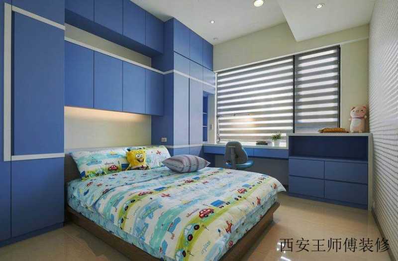 蓝色调后现代儿童房装饰图