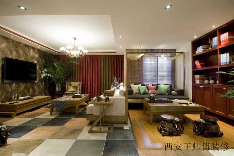色彩深韵新中式设计客厅电视背景墙效果图