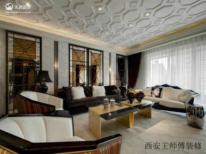 奢华北欧吊顶沙发客厅效果图