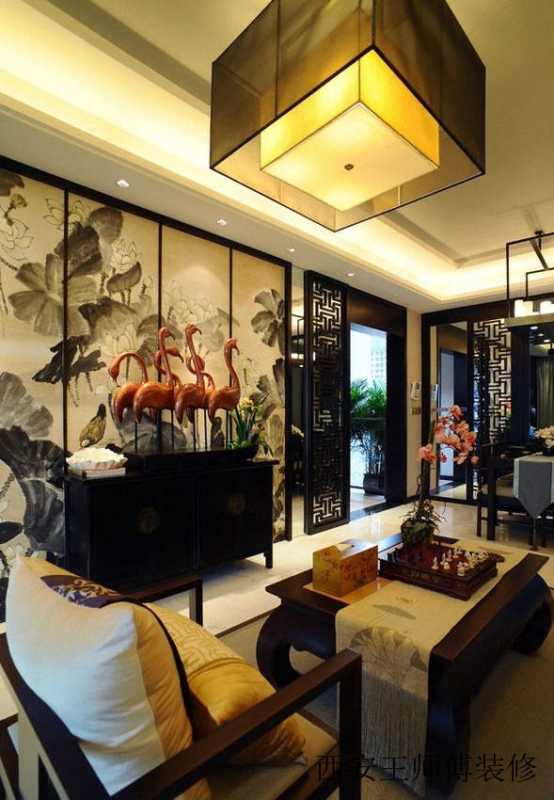 端庄古典中式风格客厅油画背景墙装饰图