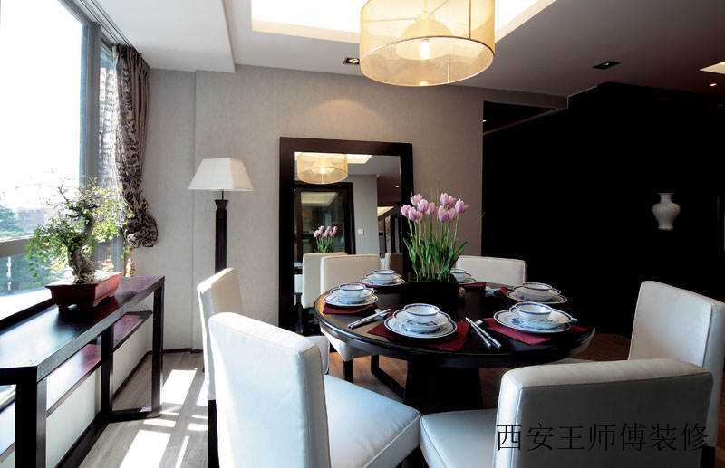 黑白摩登新中式餐厅花盆架设计效果图