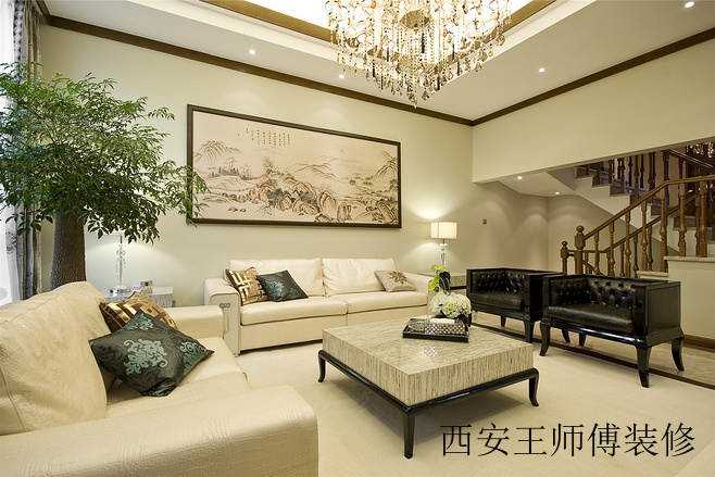 儒雅新中式客厅 水墨画照片墙设计