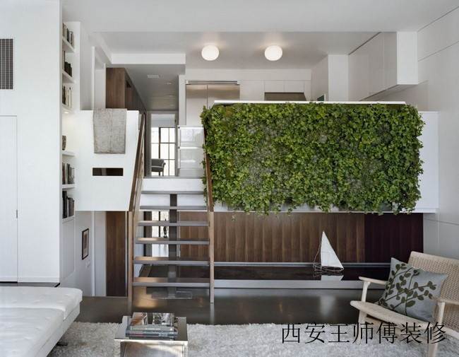 自然简约复式客厅植物墙设计