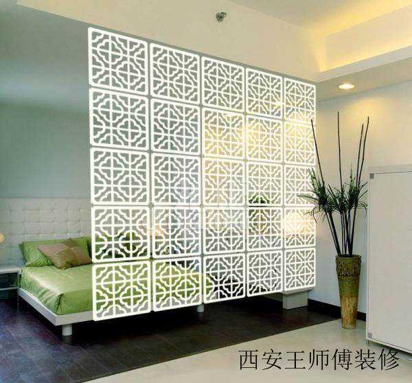 清新中式主卧 白色艺术雕花屏风效果图