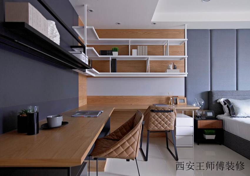 简约时尚现代设计卧室书桌书架装饰图
