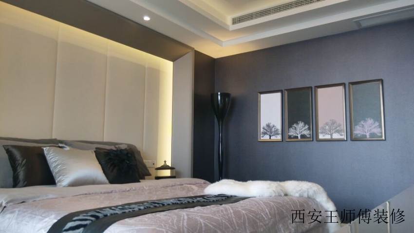 摩登现代风格卧室蓝色相片墙装潢效果图