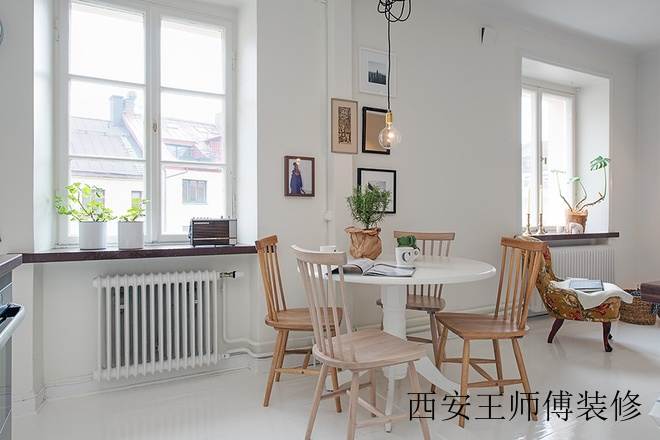 简洁北欧风格开放式餐厅餐桌椅摆放图