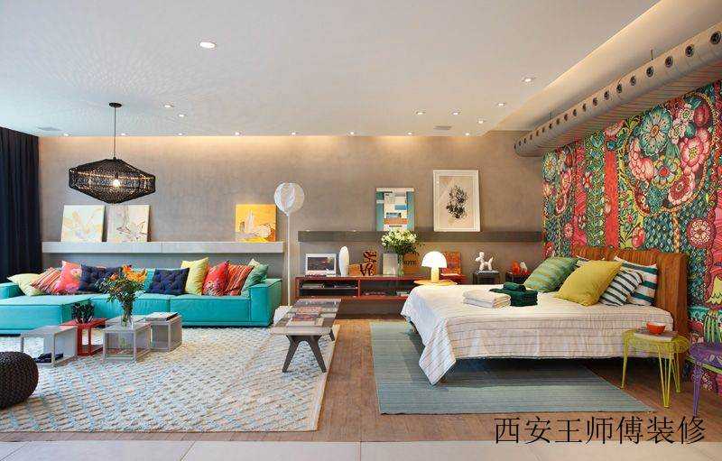 炫彩东南亚现代卧室客厅一体设计装饰图