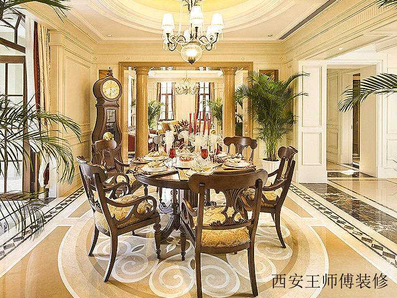 经典华丽复古欧式田园别墅餐厅装饰效果图