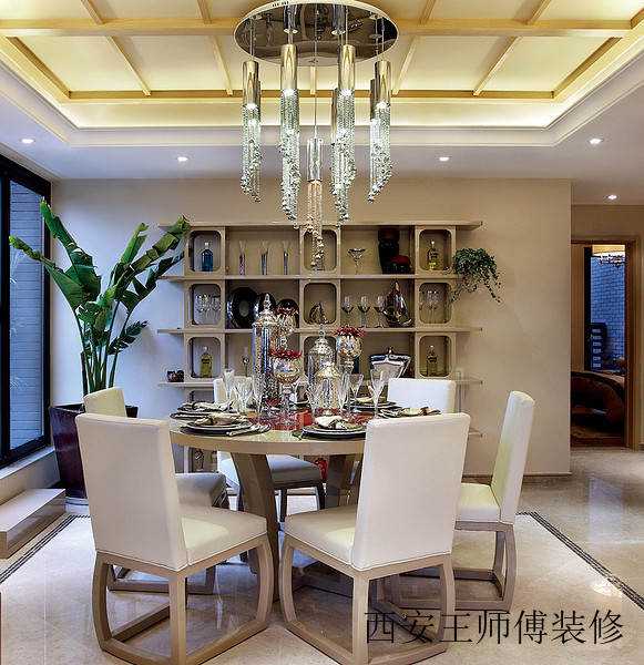 奢华现代餐厅格子吊顶效果图