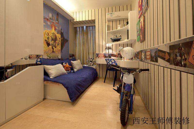 时尚竖条纹男童儿童房效果图