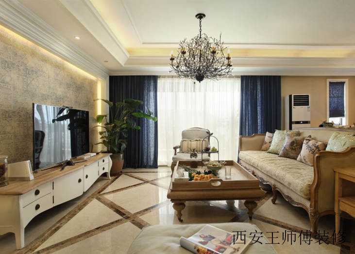 时尚创意美式风格三居客厅艺术吊灯效果图片