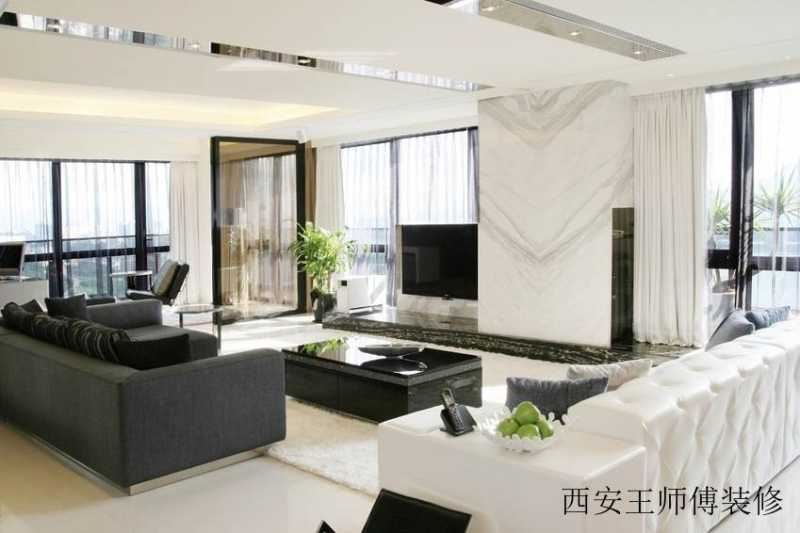 黑白简约现代公寓客厅装潢图