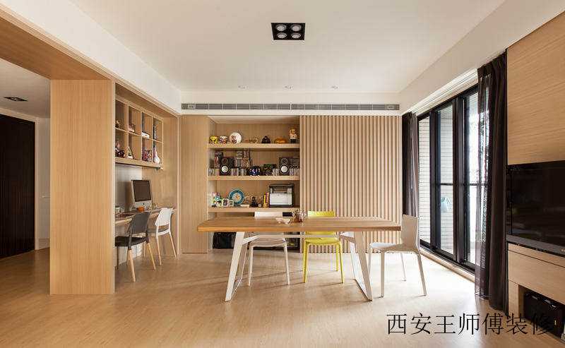 清新原木现代简约书房餐厅一体设计装修图