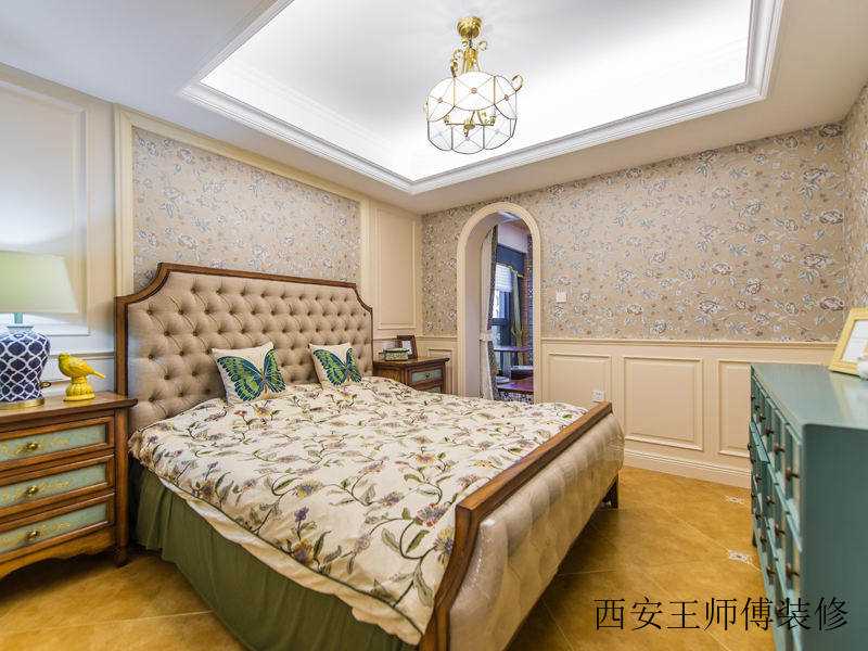 美式清新乡村卧室软装效果图