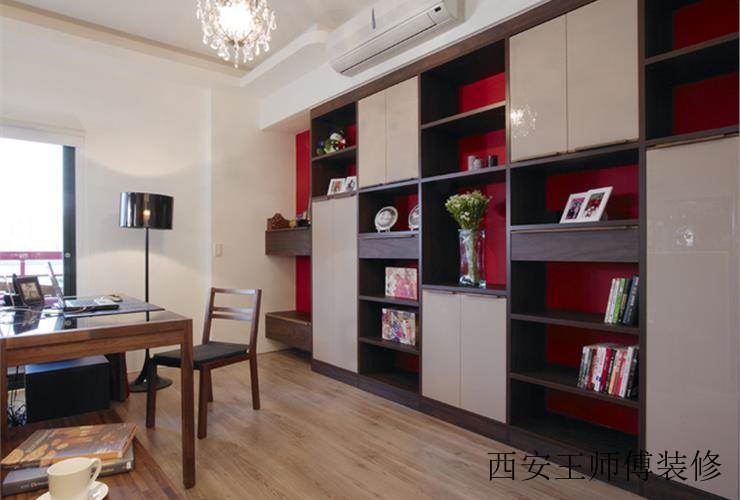 古朴现代书房博古架设计装修图