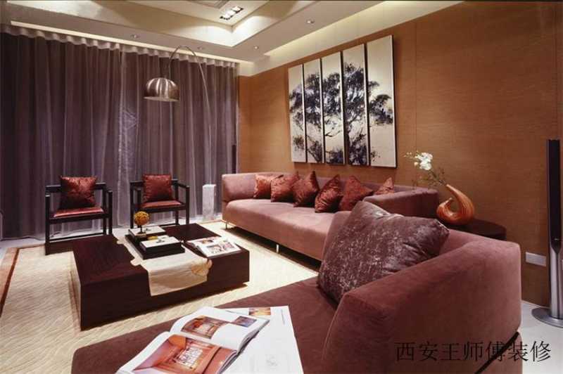 现代中式三居客厅家装效果图
