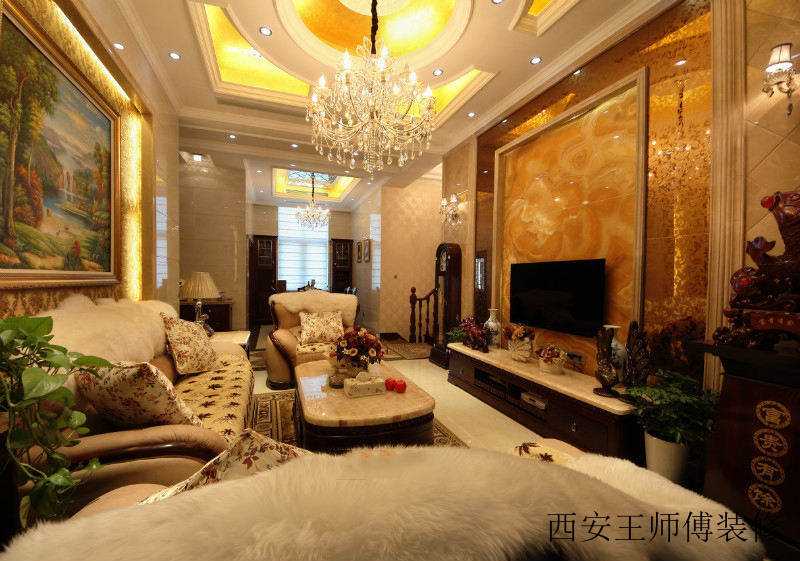 低奢欧式混搭客厅吊顶效果图