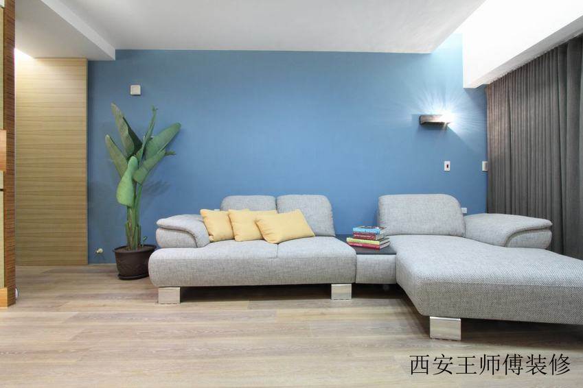现代家居客厅 蓝色背景墙效果图