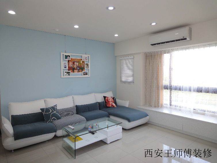 清新唯美简约客厅蓝色背景墙效果图