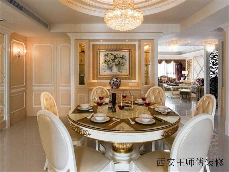 复古低奢欧式餐厅圆形餐桌效果图