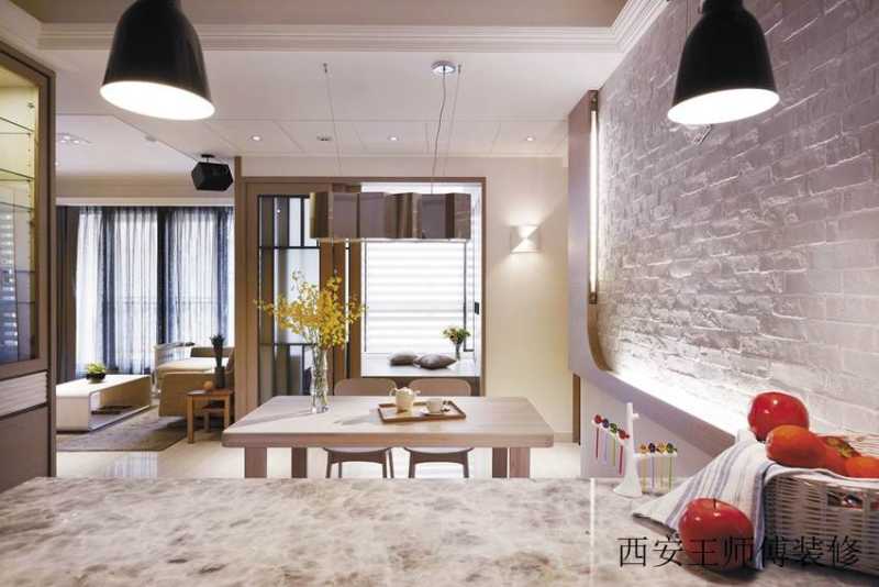 简约设计现代时尚餐厅石灰砖背景墙装饰效果图