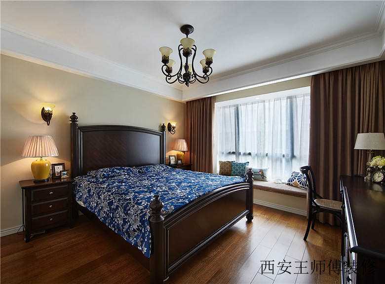 复古美式风格卧室飘窗设计装修图