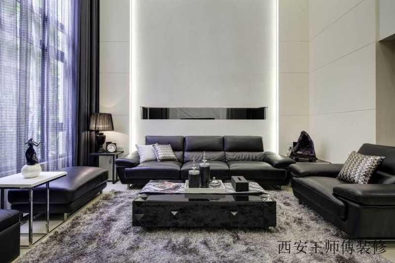 大气精致现代客厅真皮沙发装饰效果图