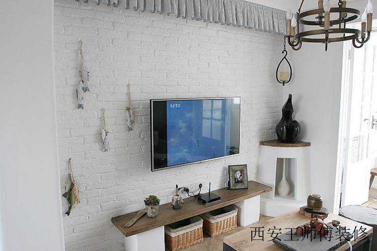 古朴地中海风格石灰电视背景墙装饰效果图