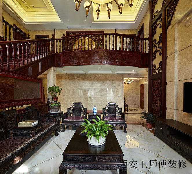 宫廷中式风格别墅客厅装修效果图