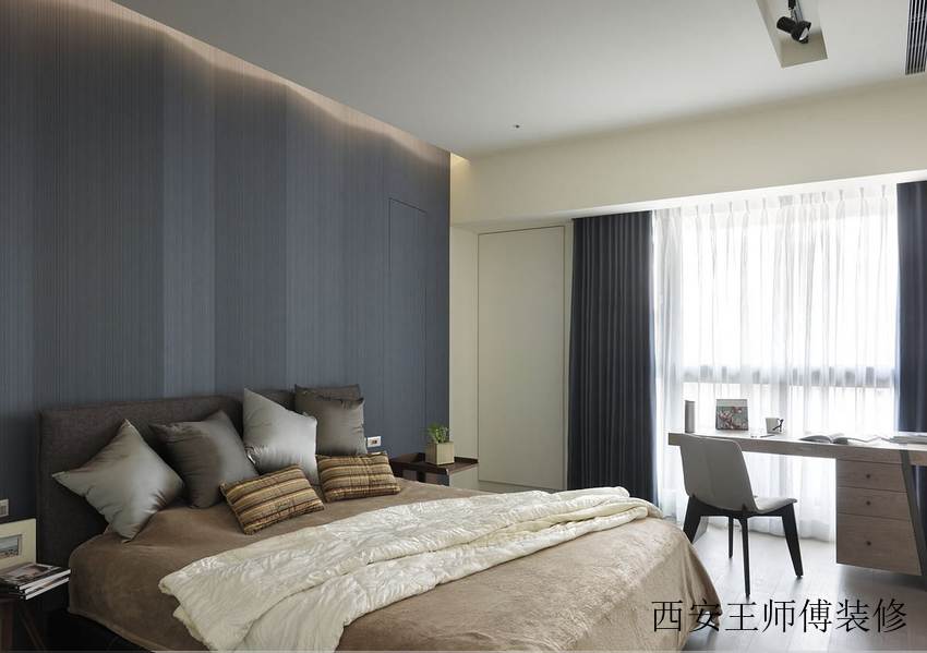 沉稳素雅现代设计风格卧室书桌布置效果图