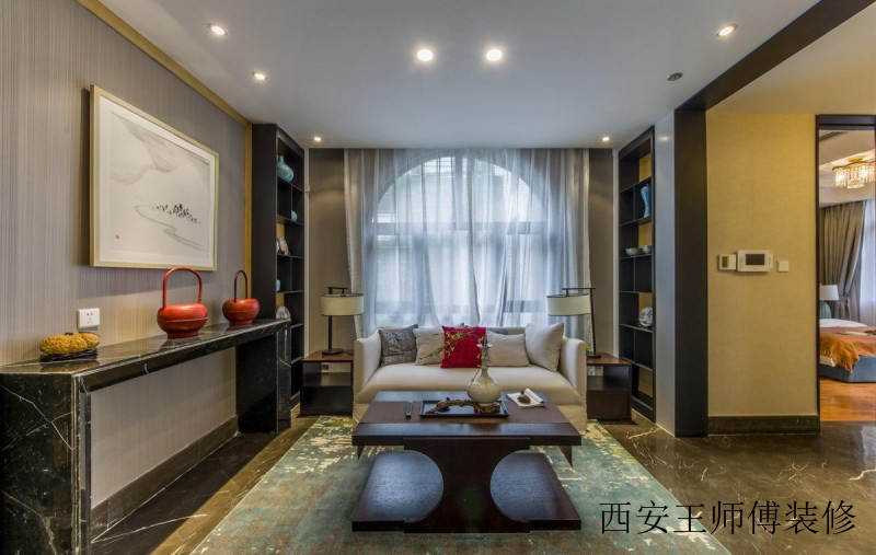 清爽现代中式别墅客厅设计装饰效果图