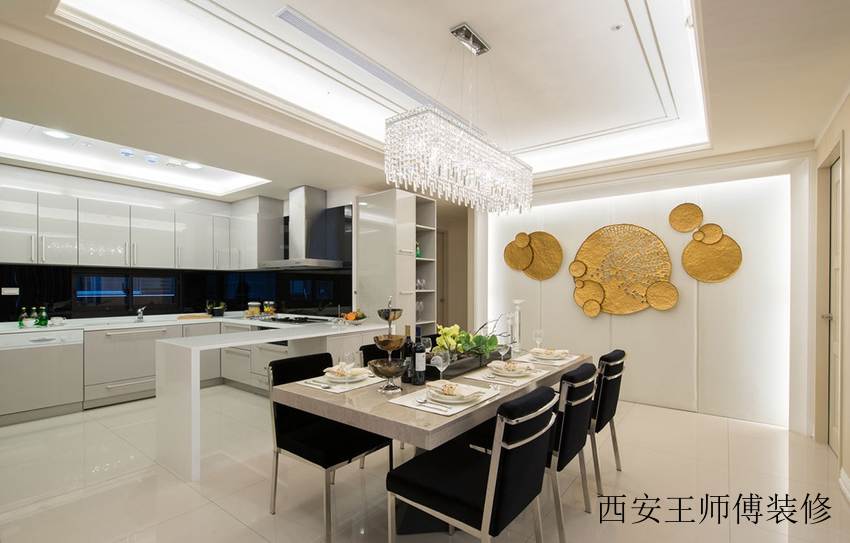 奢华新古典客餐厅一体背景墙效果图