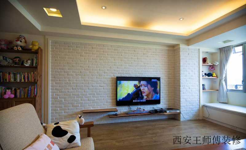 简洁北欧装修风格客厅石灰电视背景墙装饰图