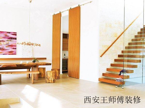 现代美式别墅实木楼梯装饰图