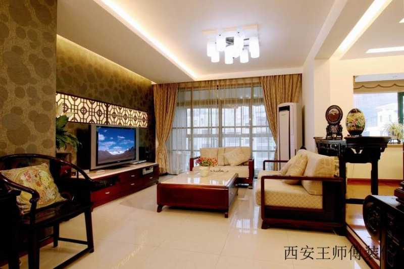 中式风格三居客厅红木家具效果图