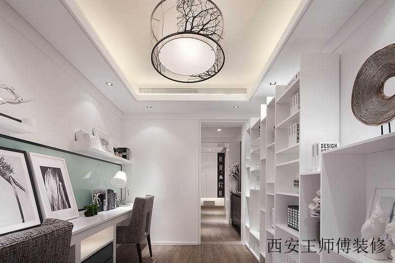 时尚简约白色书房吊顶装潢效果图